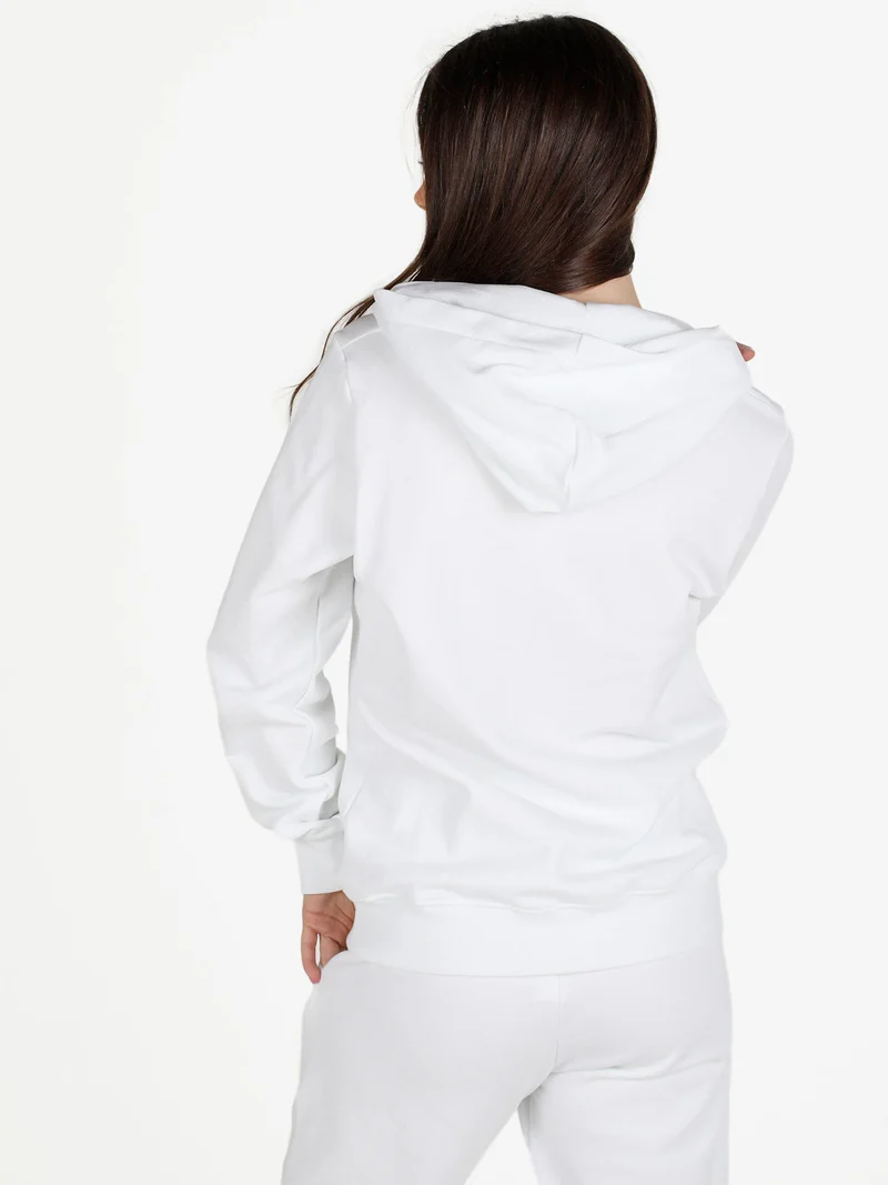 Felpa in cotone da donna con cappuccio e zip - bianco