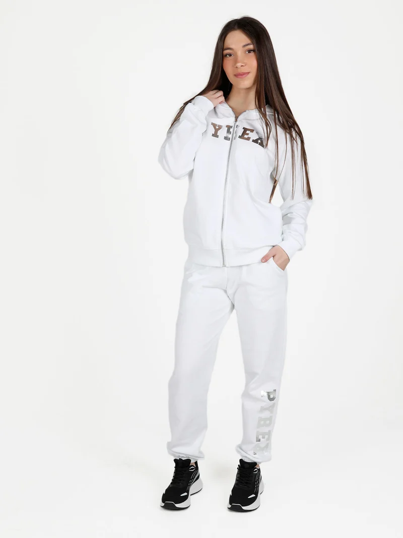 Felpa in cotone da donna con cappuccio e zip - bianco