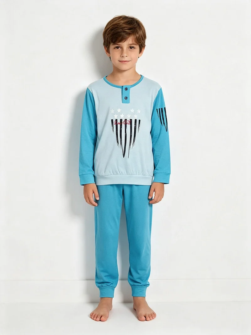 Pigiama lungo bambino in cotone - azzurro