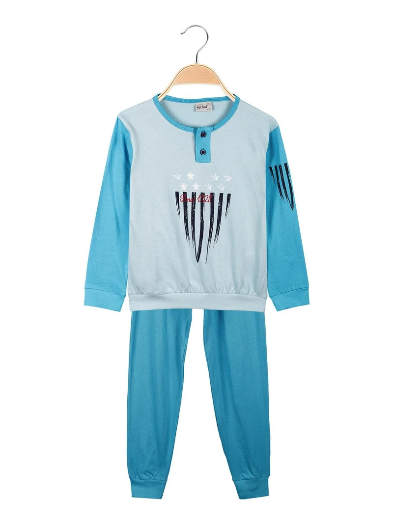 Pigiama lungo bambino in cotone - azzurro