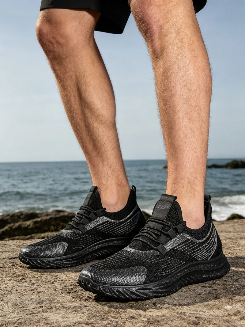 Sneakers sportive uomo in tessuto - nero