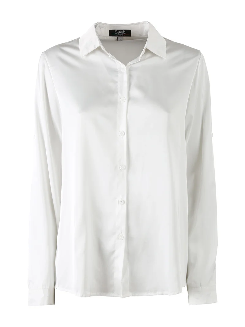 Camicia donna effetto raso a maniche lunghe - bianco