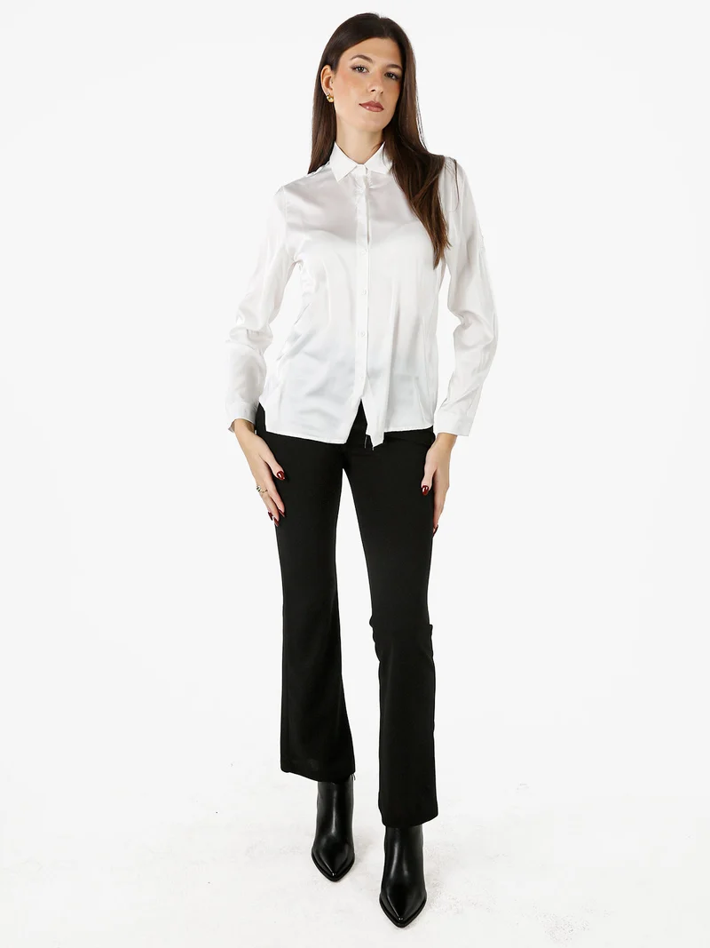 Camicia donna effetto raso a maniche lunghe - bianco
