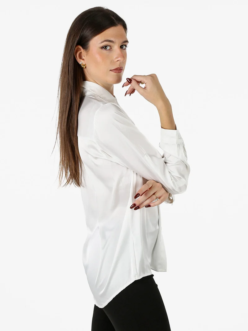 Camicia donna effetto raso a maniche lunghe - bianco