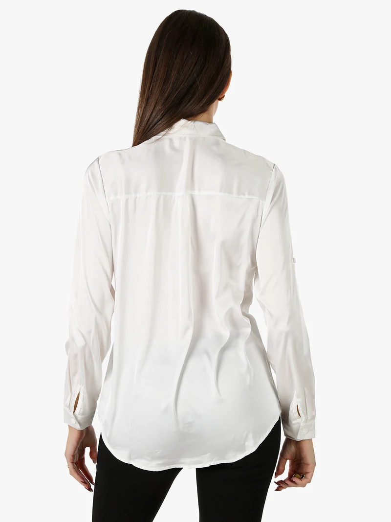 Camicia donna effetto raso a maniche lunghe - bianco