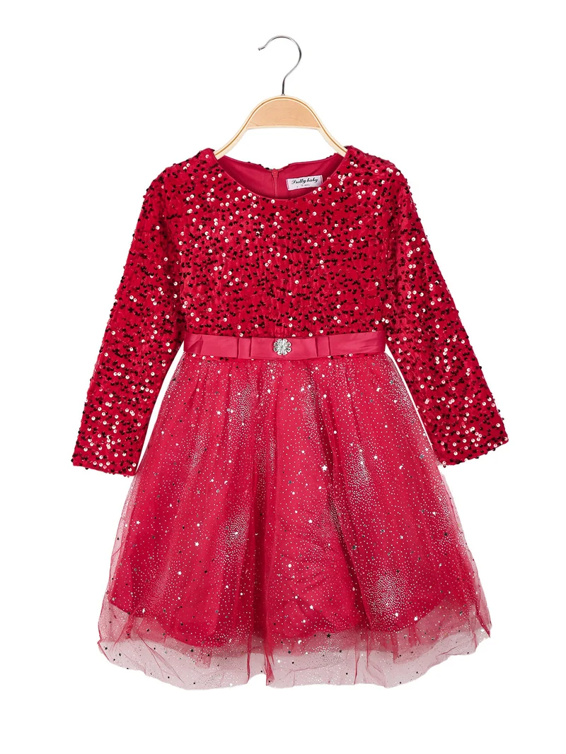 Vestito da bambina elegante con paillettes e gonna in tulle - rosso