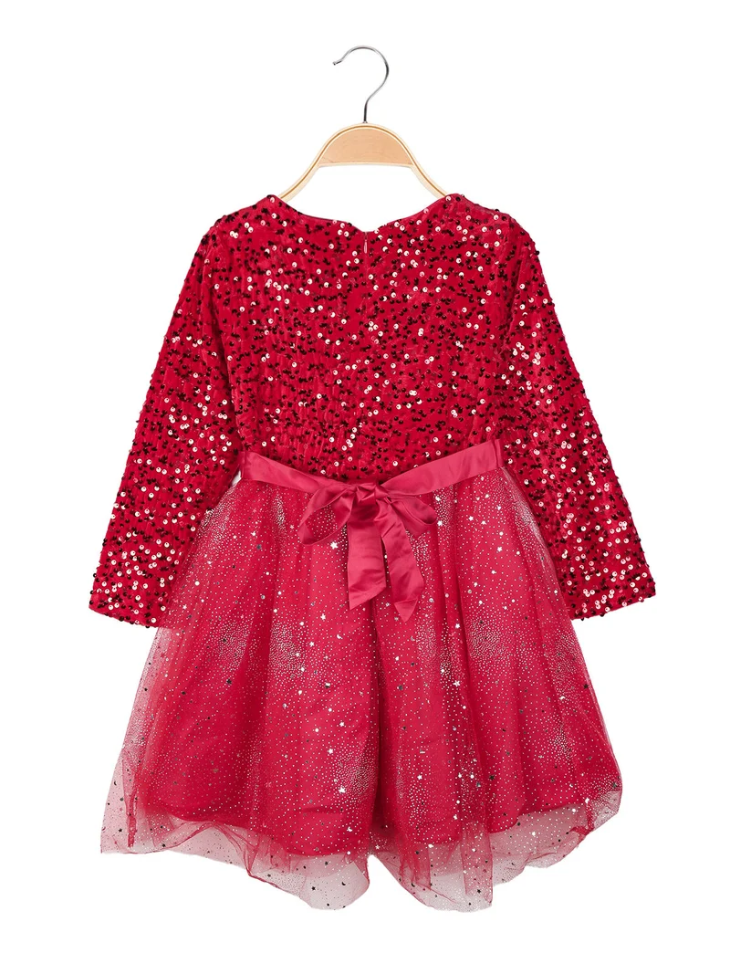 Vestito da bambina elegante con paillettes e gonna in tulle - rosso