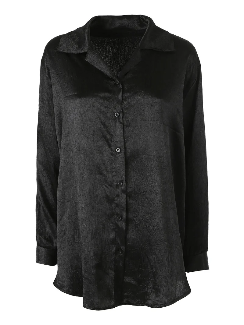 Camicia da donna a maniche lunghe effetto crépe - nero