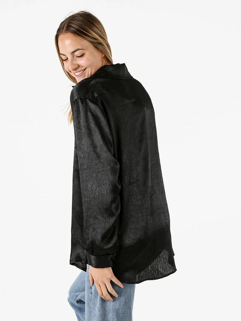 Camicia da donna a maniche lunghe effetto crépe - nero
