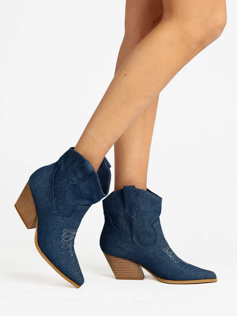 Stivaletti texani con tacco da donna - blu