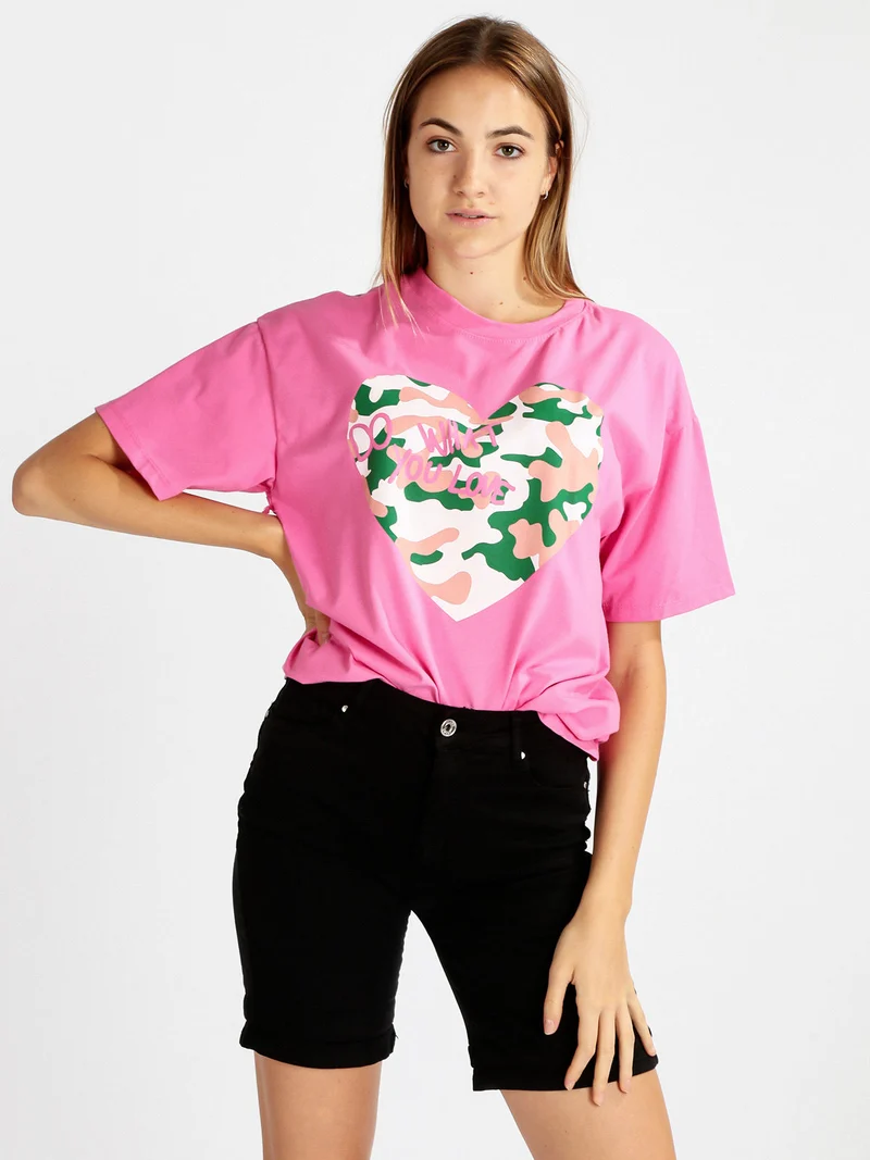 Maxi t-shirt donna con stampa - fucsia