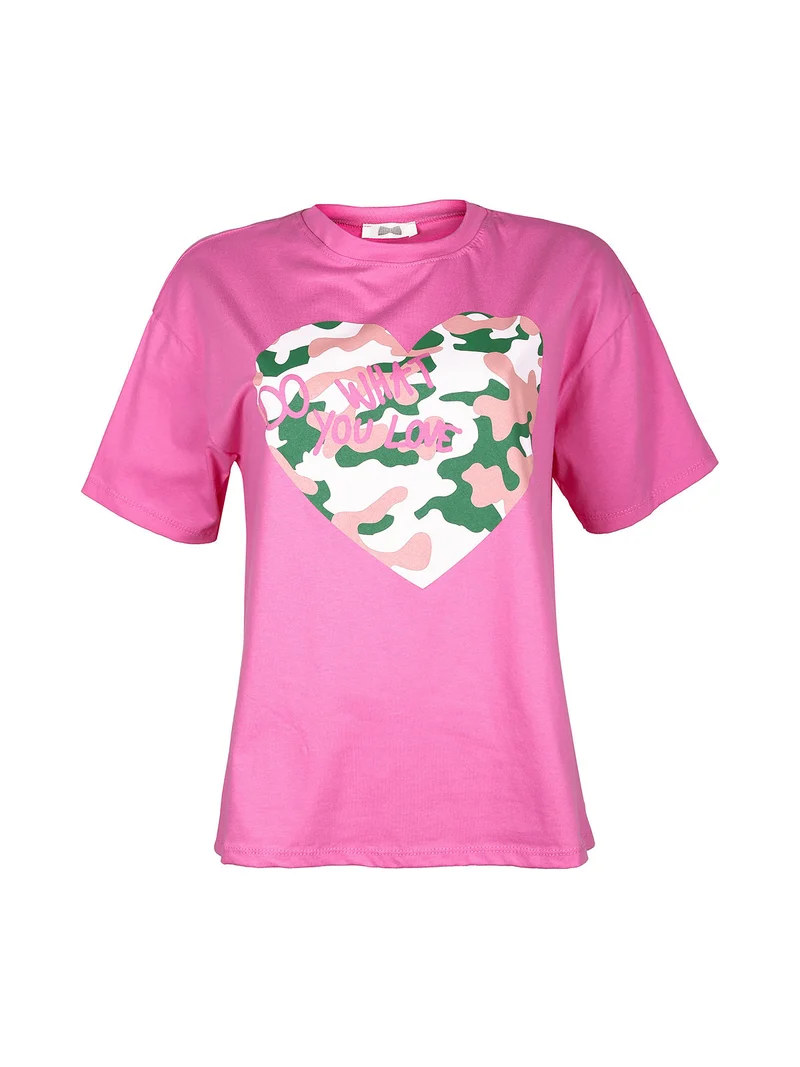 Maxi t-shirt donna con stampa - fucsia