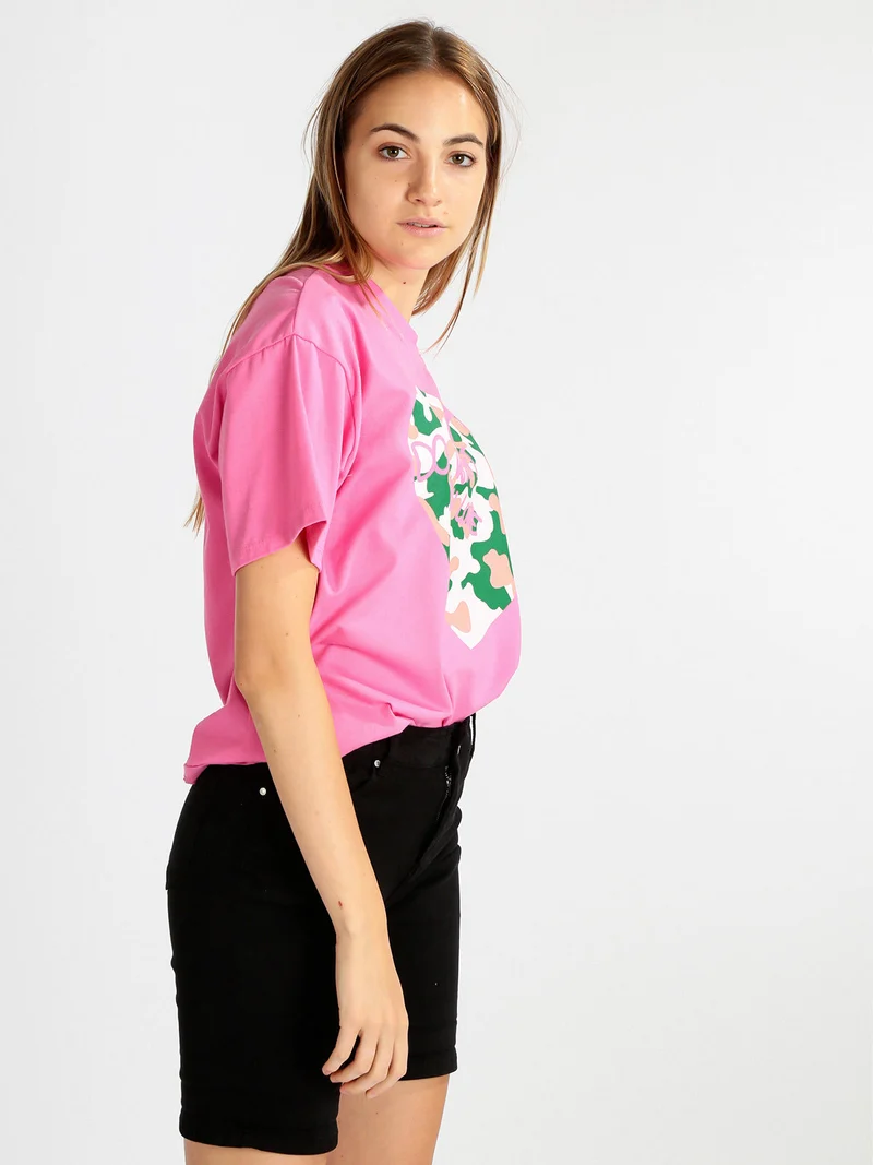 Maxi t-shirt donna con stampa - fucsia