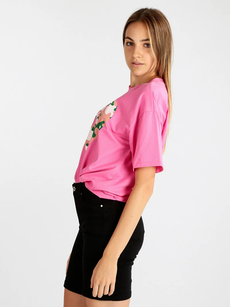 Maxi t-shirt donna con stampa - fucsia
