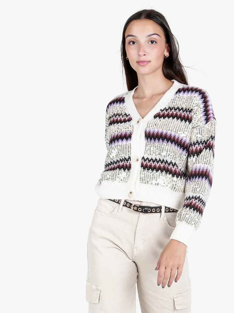 Cardigan donna crop con paillettes - beige