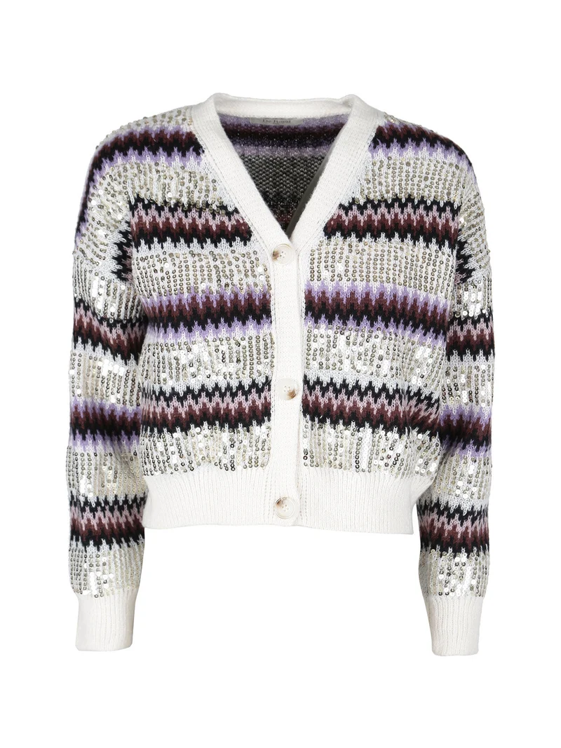 Cardigan donna crop con paillettes - beige