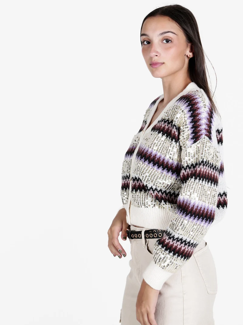Cardigan donna crop con paillettes - beige