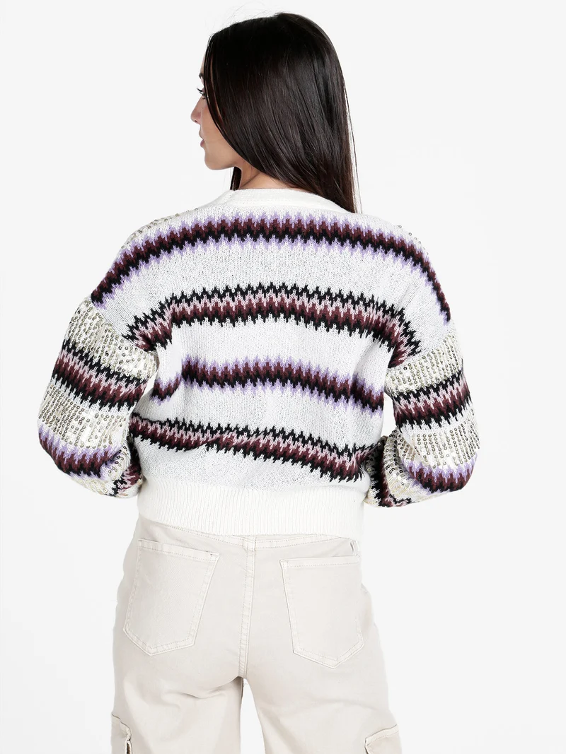 Cardigan donna crop con paillettes - beige