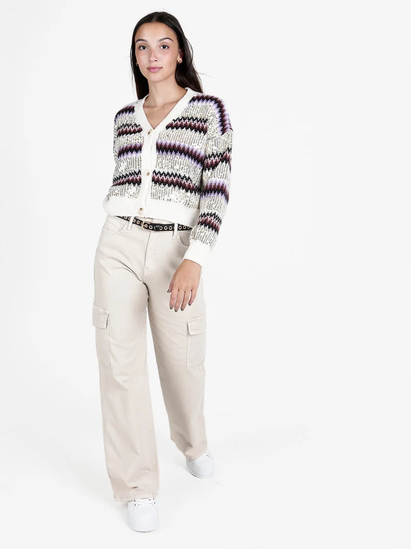 Cardigan donna crop con paillettes - beige
