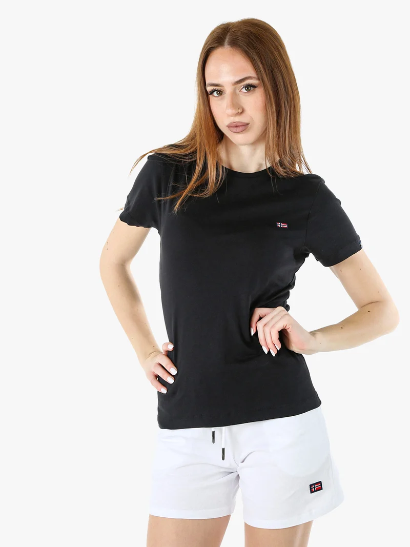 T-shirt donna in cotone con logo - nero