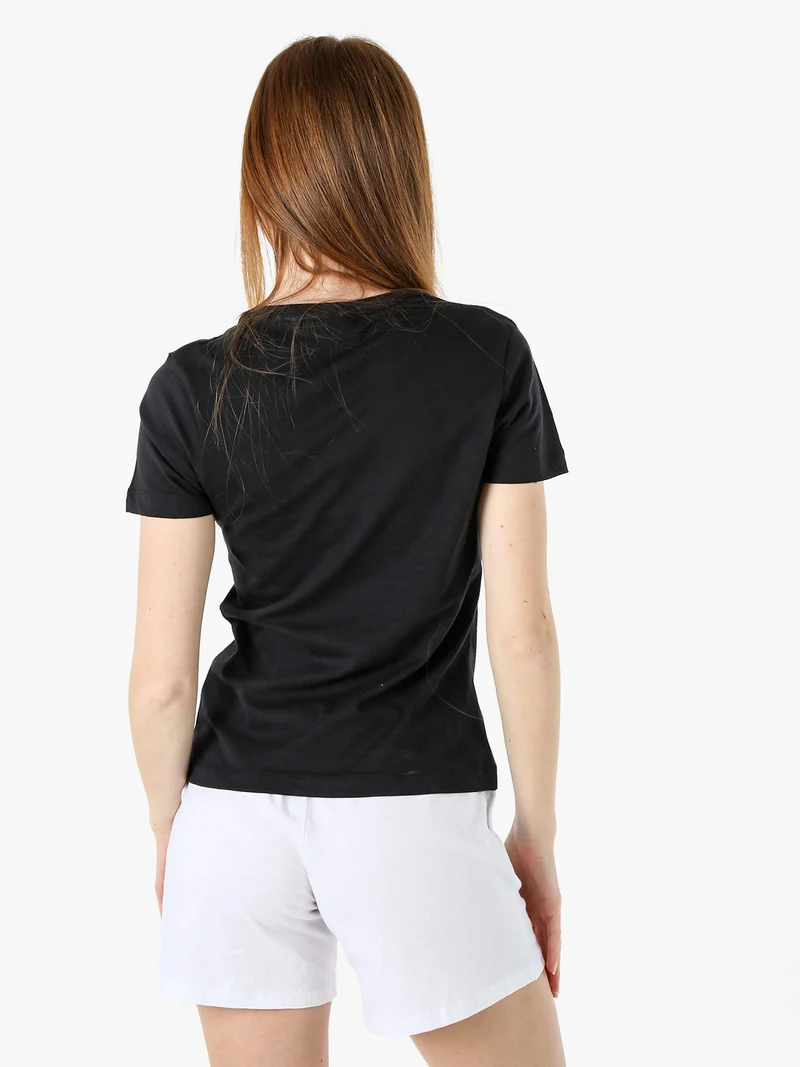T-shirt donna in cotone con logo - nero