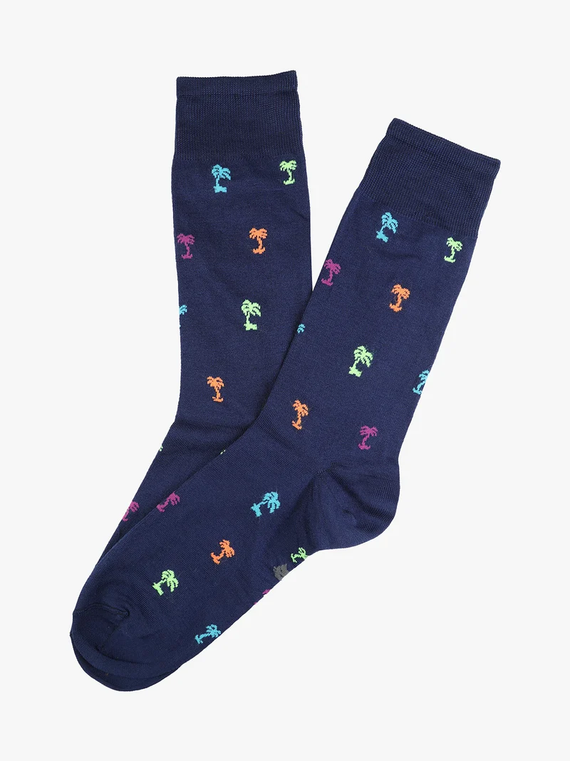 Calze da uomo in fresco cotone con stampe - blu