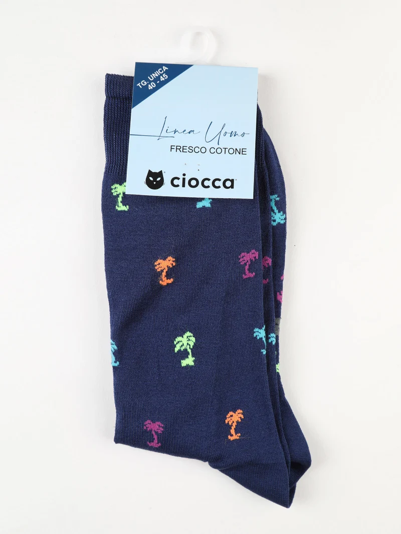 Calze da uomo in fresco cotone con stampe - blu