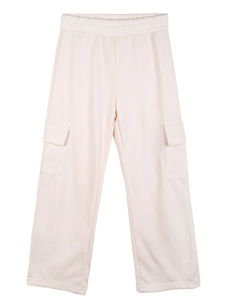 Pantaloni da bambina in felpa con tasconi laterali - beige