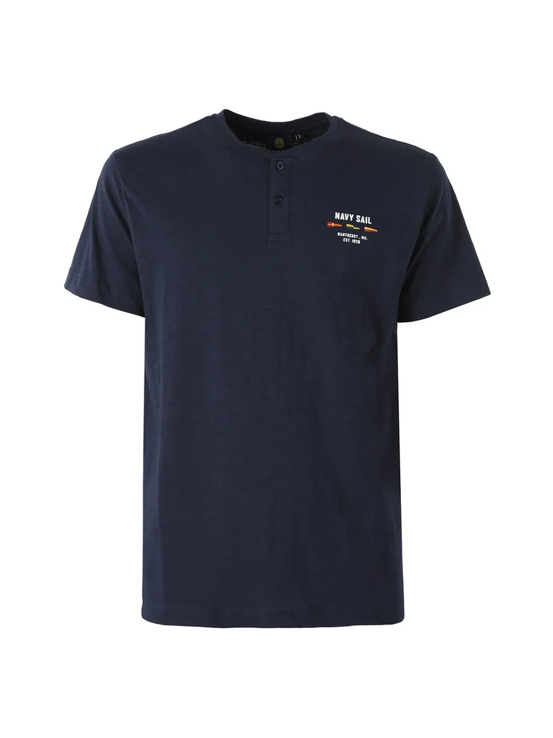 T-shirt da uomo in cotone con bottoni - blu scuro