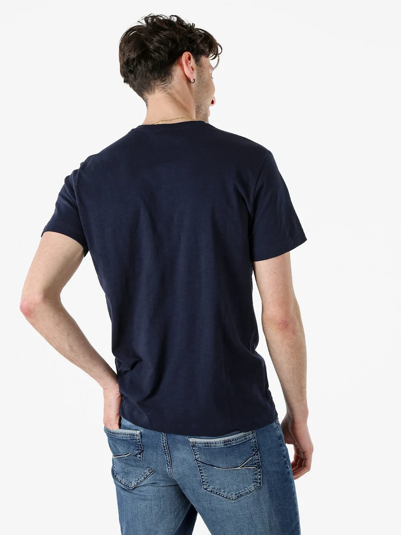 T-shirt da uomo in cotone con bottoni - blu scuro