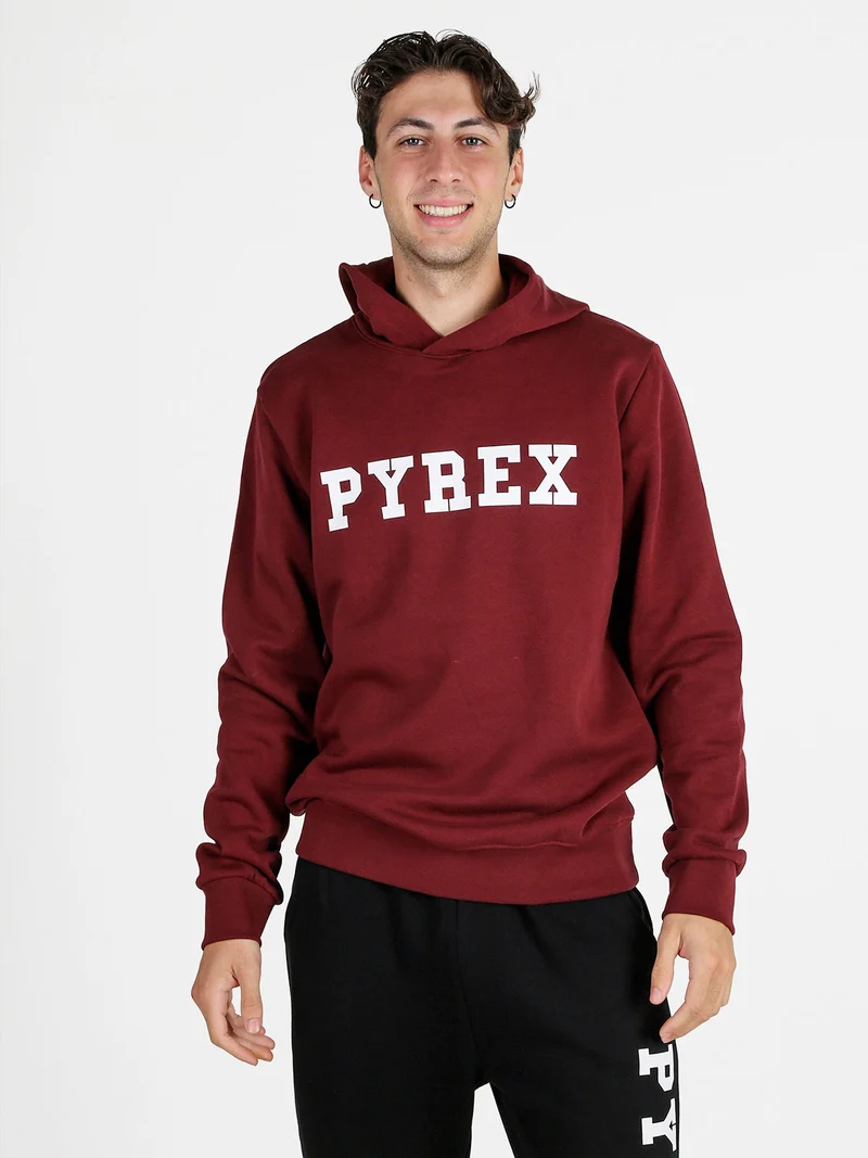 Felpa da uomo in cotone con cappuccio e stampa logo - bordeaux