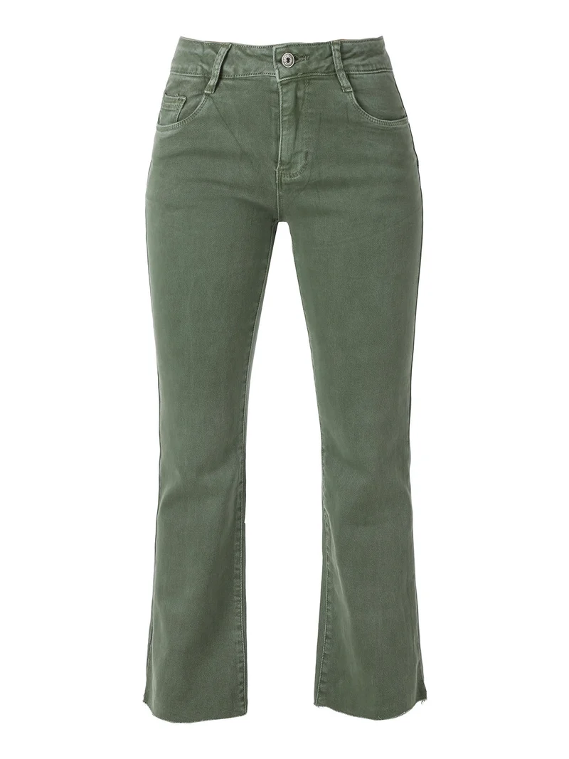 Jeans donna cropped con finale taglio laser - pistacchio