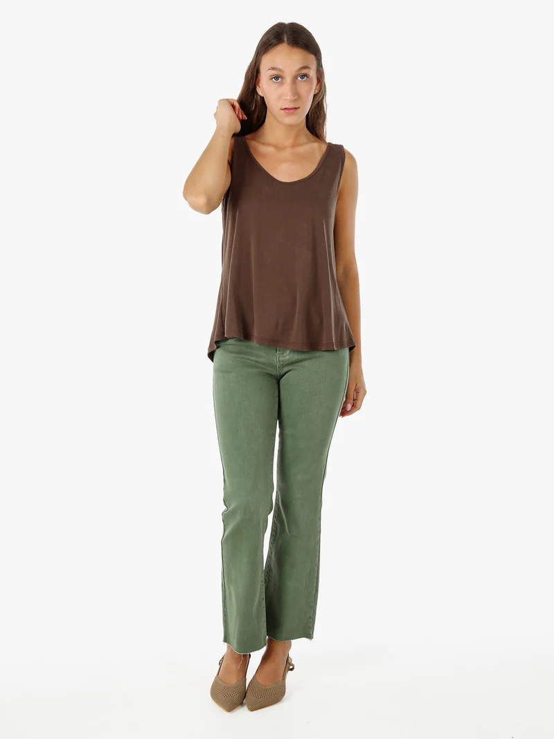 Jeans donna cropped con finale taglio laser - pistacchio