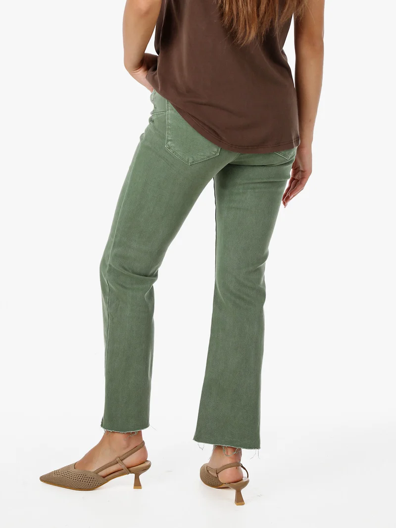 Jeans donna cropped con finale taglio laser - pistacchio