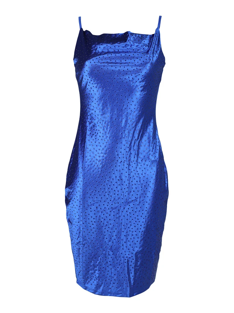 Abito donna con spalline sottili e strass - blu
