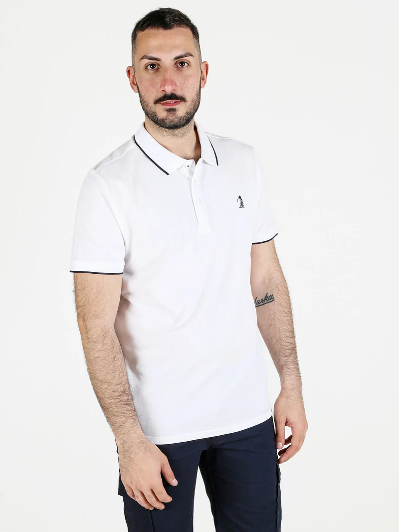 Polo da uomo in cotone a maniche corte - bianco