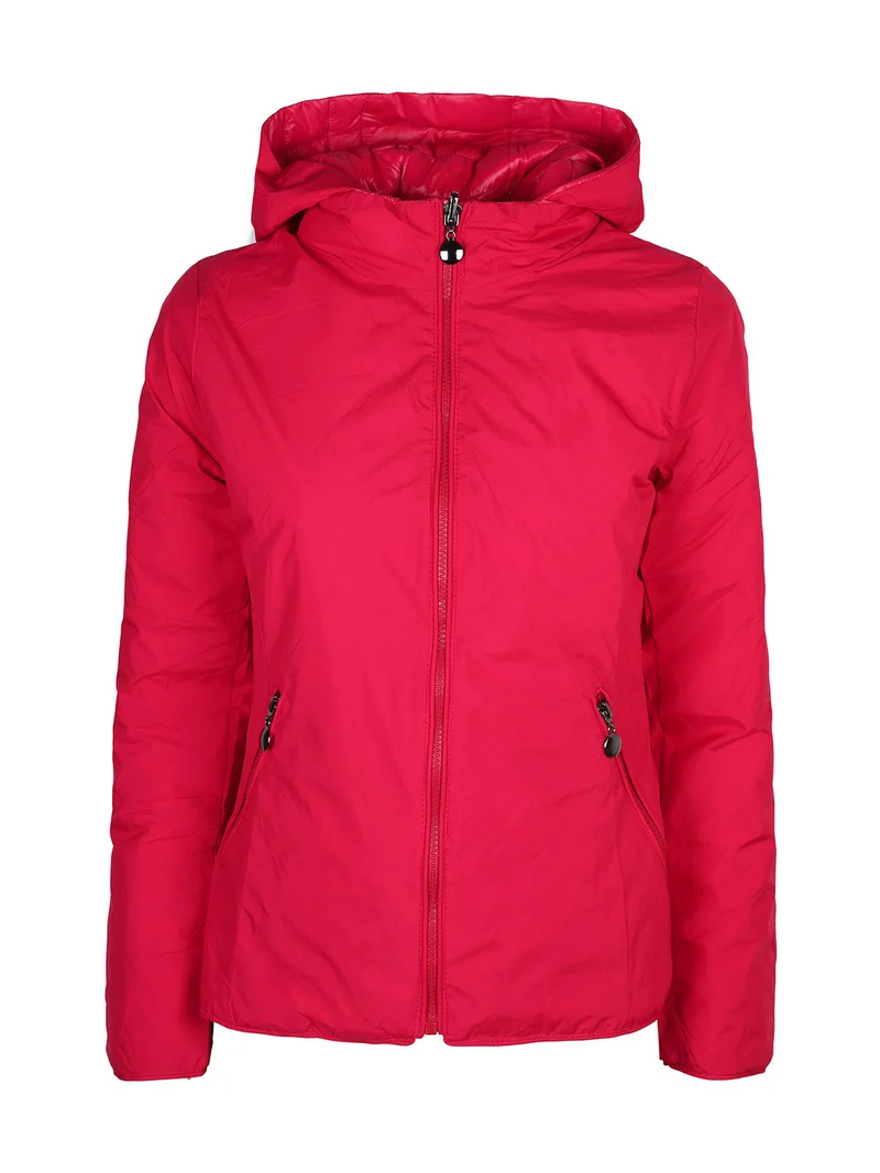 Piumino donna reversibile con cappuccio - rosso