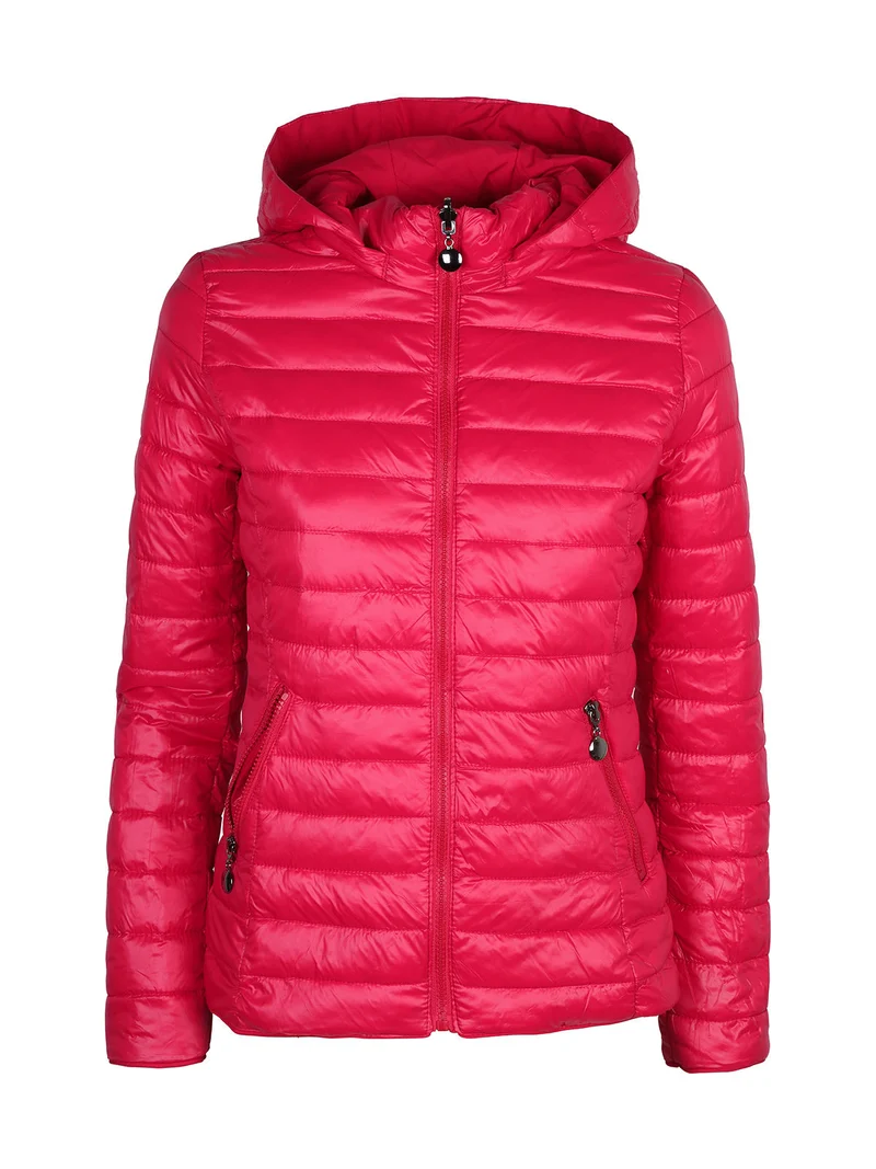 Piumino donna reversibile con cappuccio - rosso