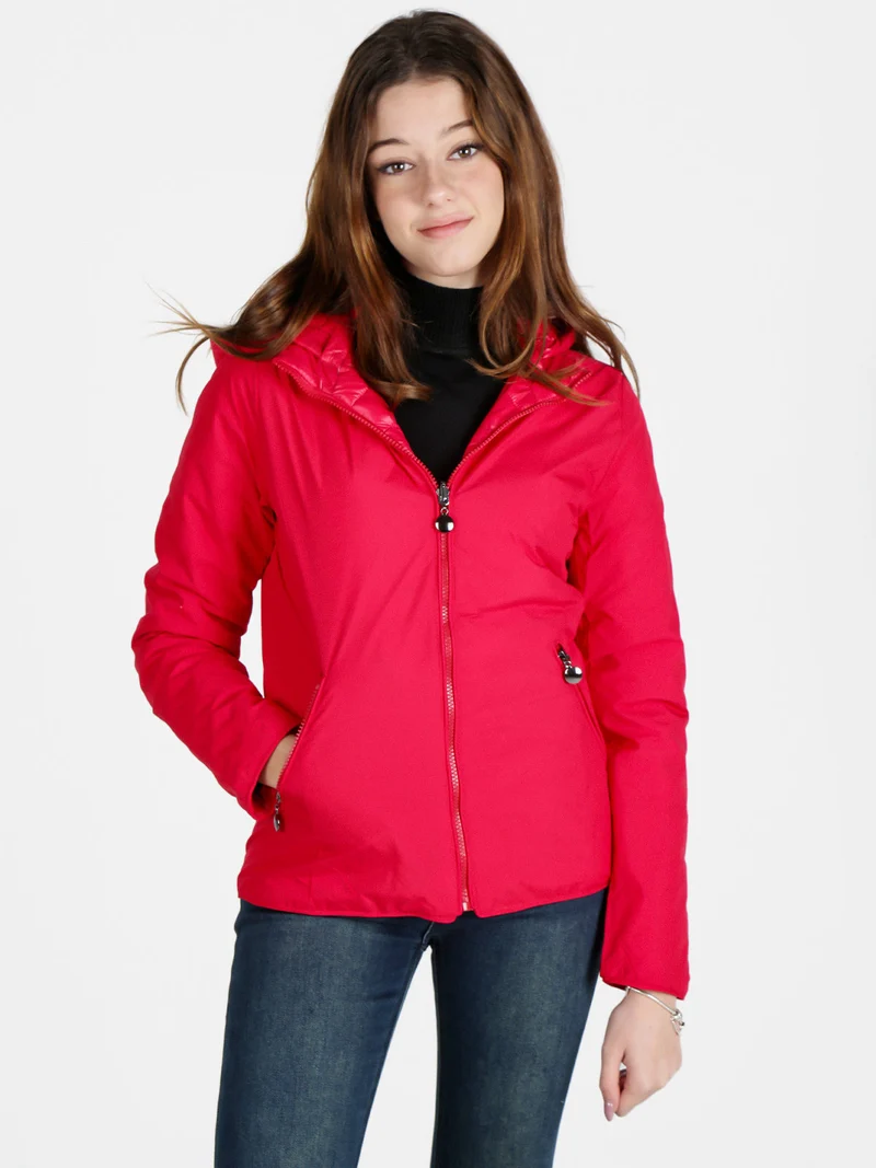 Piumino donna reversibile con cappuccio - rosso