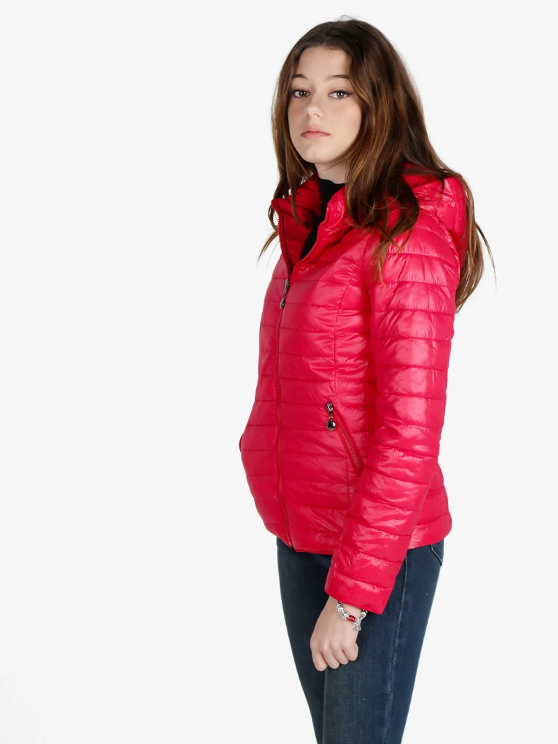 Piumino donna reversibile con cappuccio - rosso