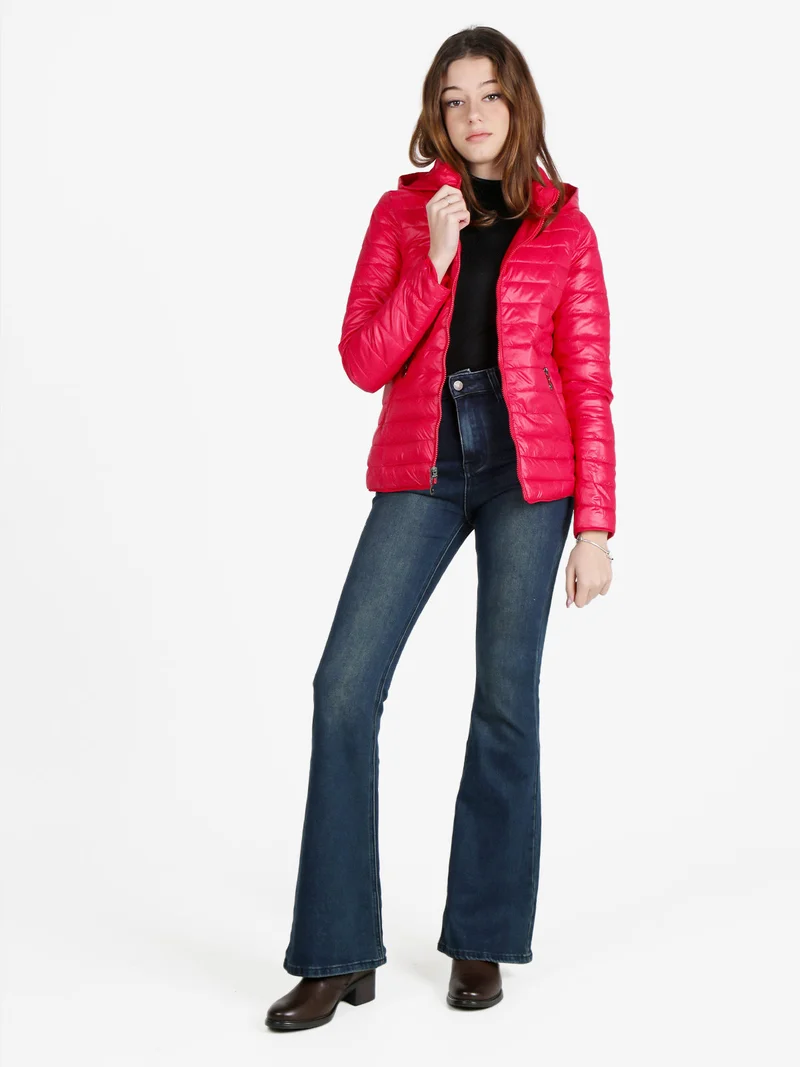 Piumino donna reversibile con cappuccio - rosso