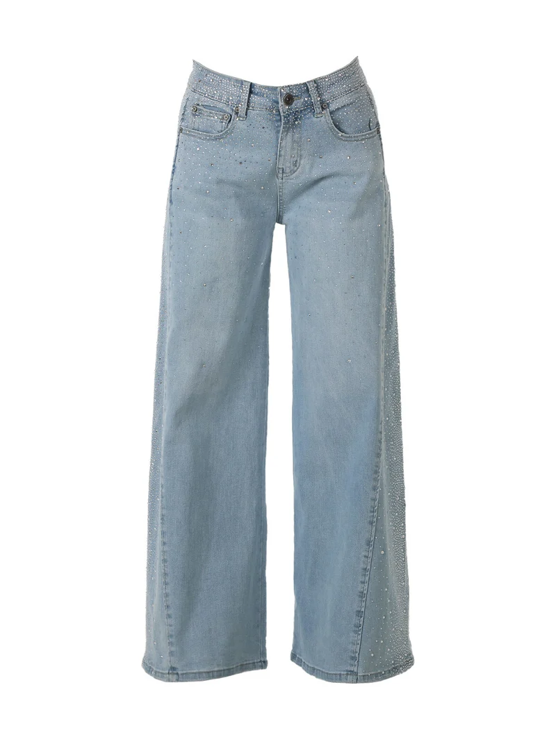 Jeans donna wide leg con strass - jeans
