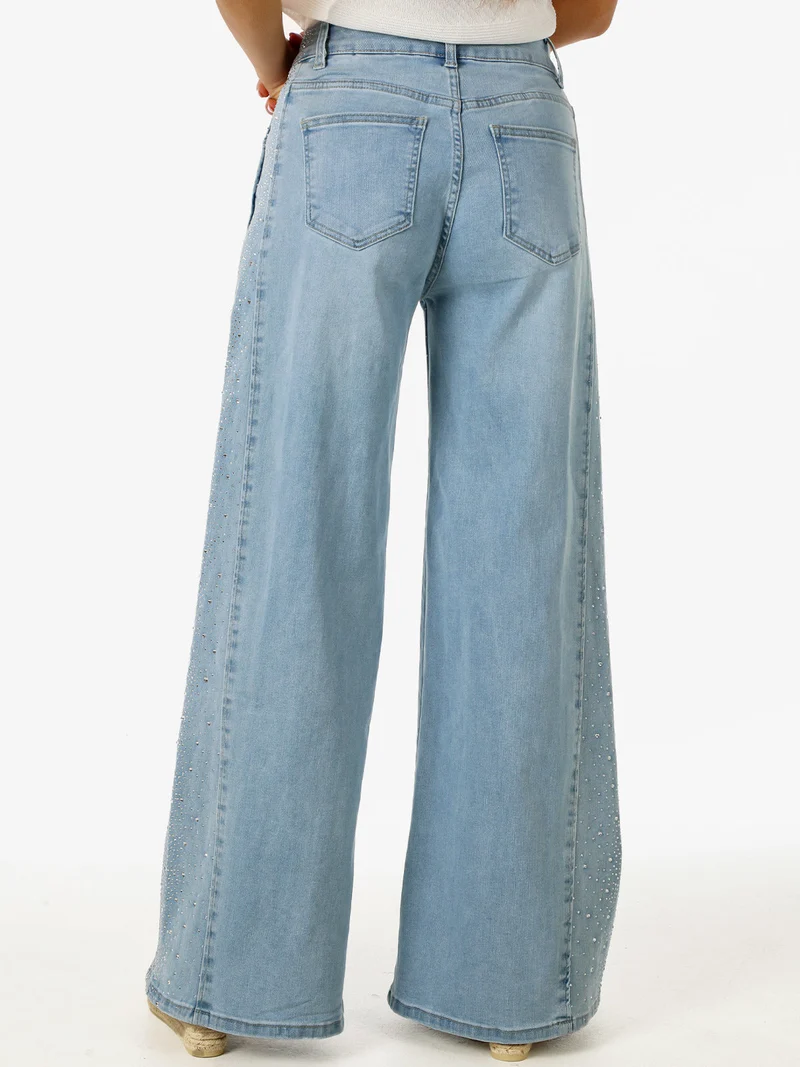 Jeans donna wide leg con strass - jeans
