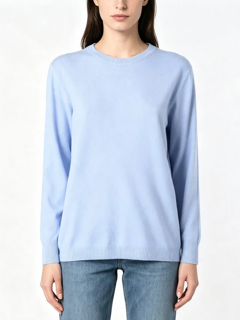 Pullover girocollo da donna in maglia - azzurro