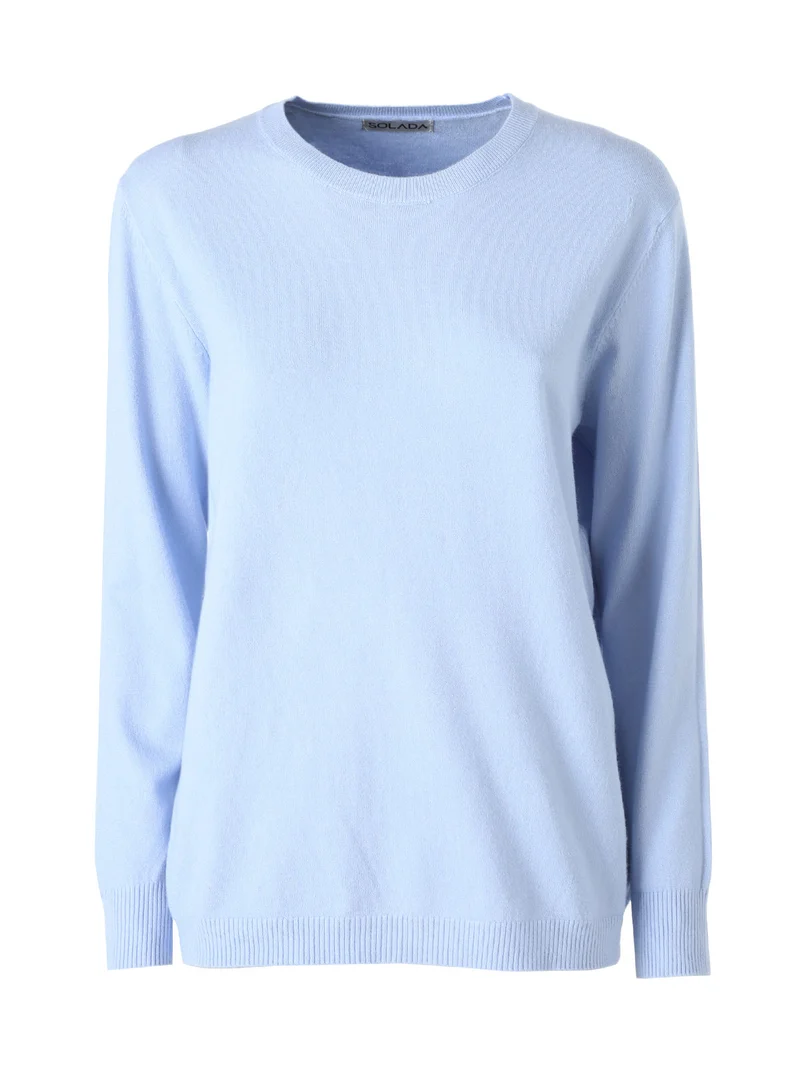 Pullover girocollo da donna in maglia - azzurro