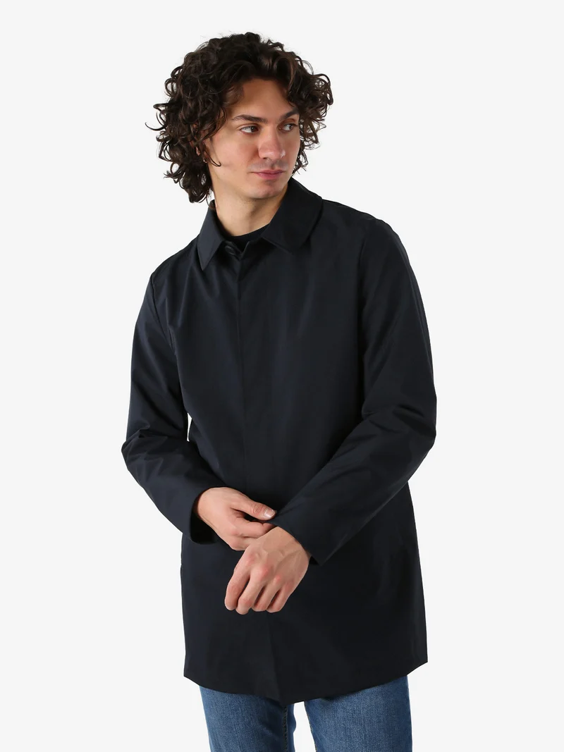 Giacca impermeabile da uomo con bottoni - blu scuro
