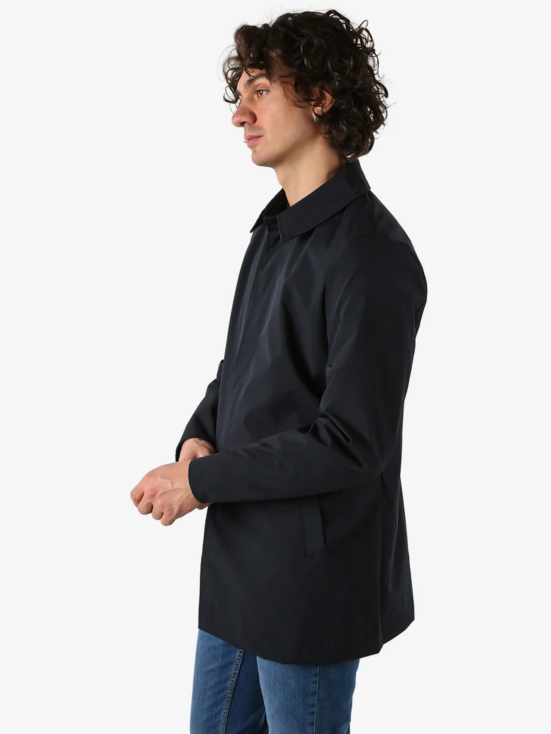 Giacca impermeabile da uomo con bottoni - blu scuro
