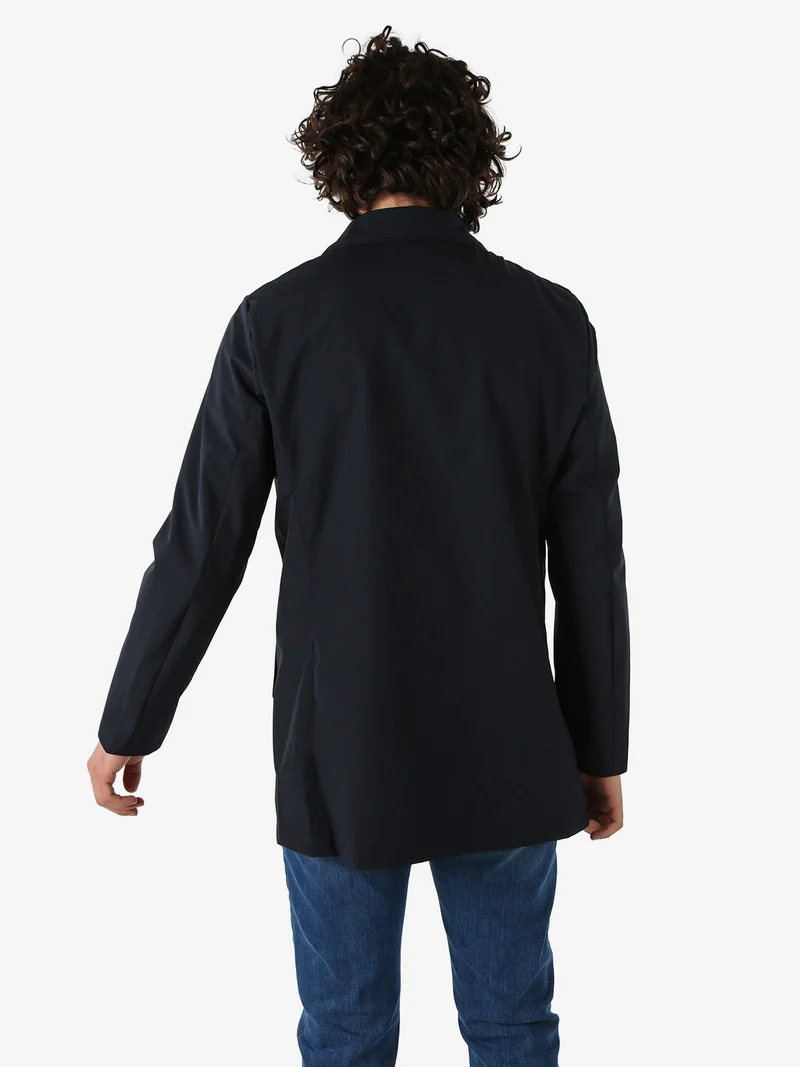 Giacca impermeabile da uomo con bottoni - blu scuro