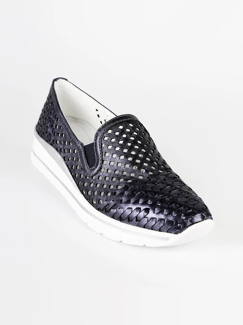 Sneakers donna slip on in pelle - blu