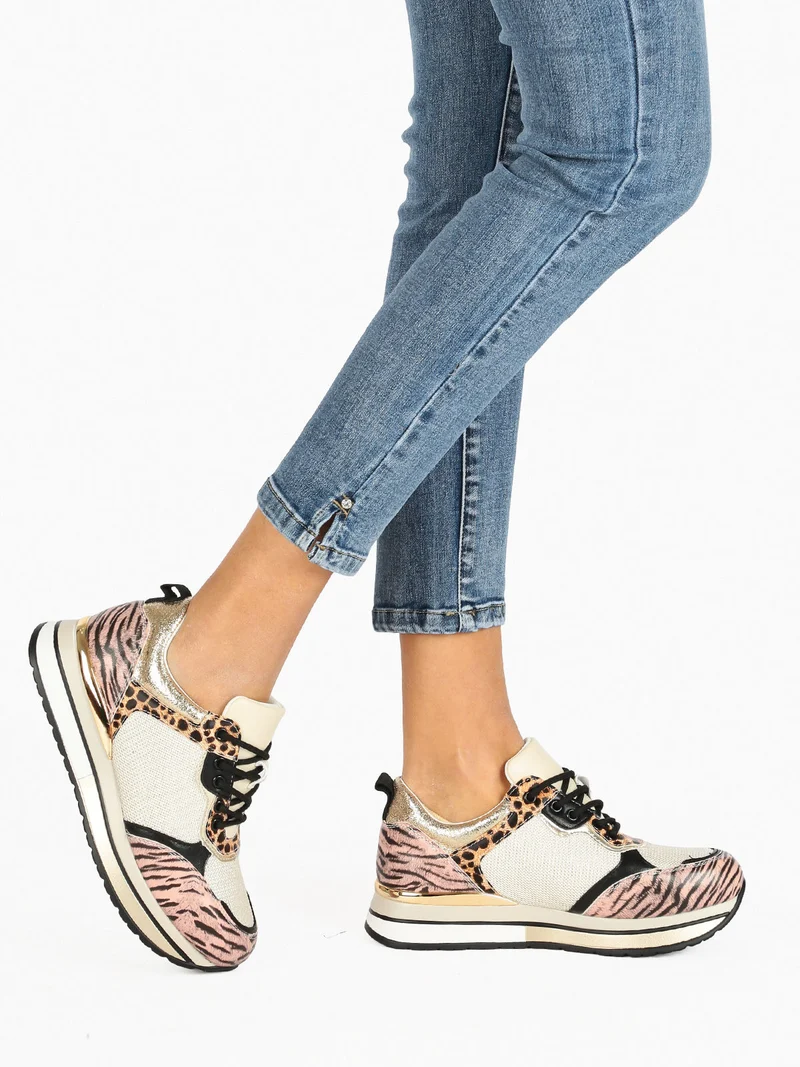 Sneakers da donna con stampa animalier - multicolore